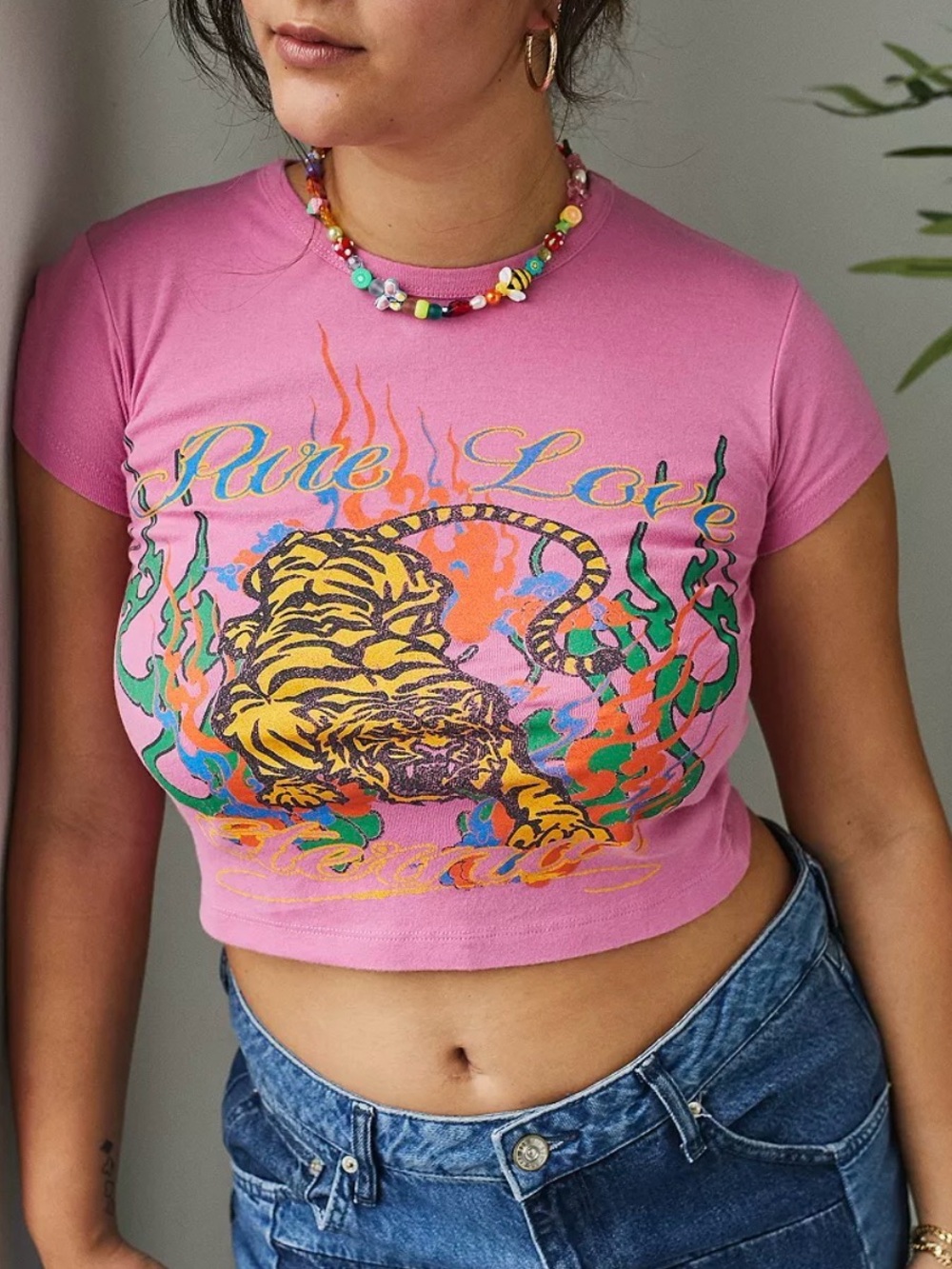 Urban Outfitters Pink Tiger Graphic Crop Top